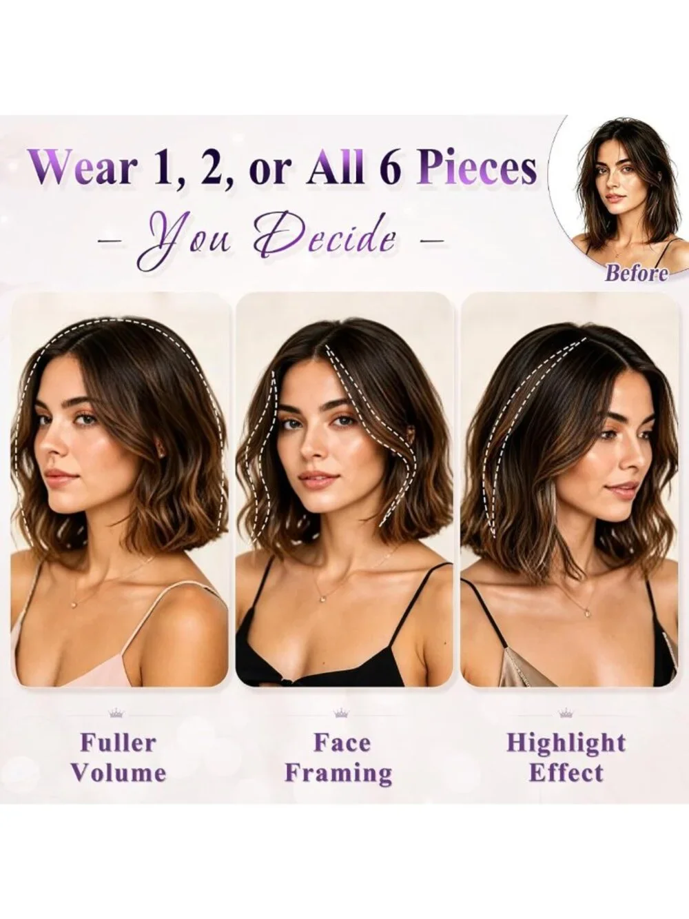 6PCS Clip-In Human Hair Extensions for Thin & Fine Hair - Instant Volume